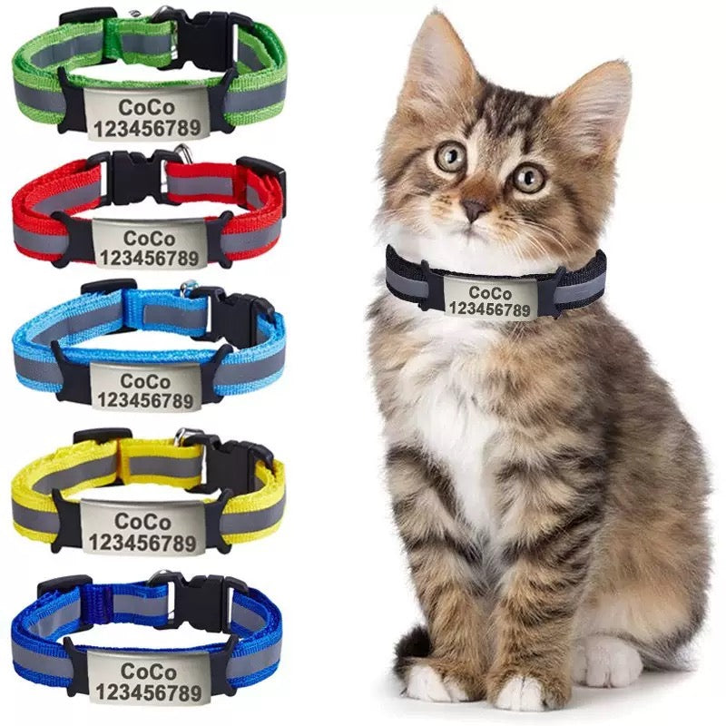 Reflective Pet Collar with Custom Engraved ID Tag | For Dogs & Cats