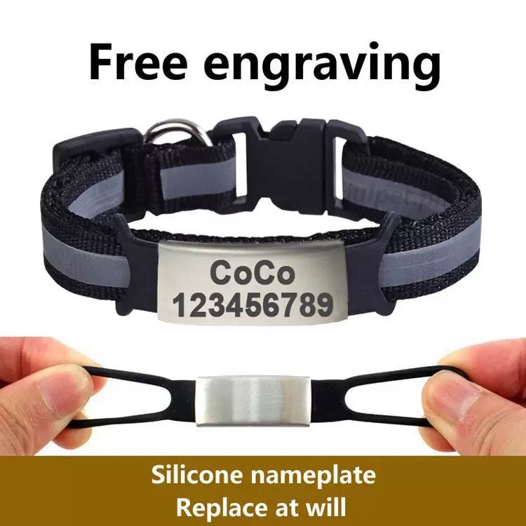 Reflective Pet Collar with Custom Engraved ID Tag | For Dogs & Cats