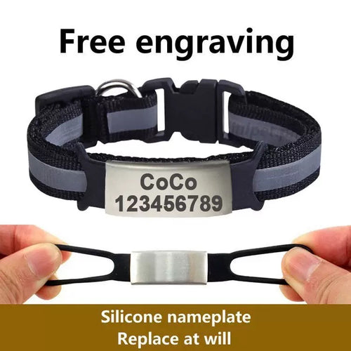 Reflective Pet Collar with Custom Engraved ID Tag | For Dogs & Cats
