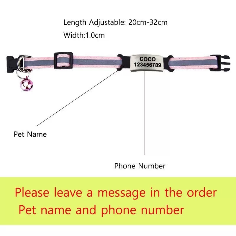 Reflective Pet Collar with Custom Engraved ID Tag | For Dogs & Cats